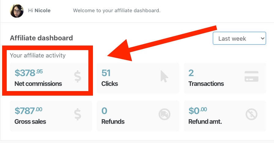 screen shot of Thrivecart affiliate commissions