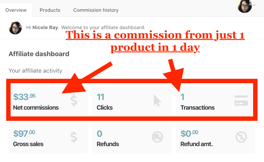 affiliate sale from a Thrivecart course