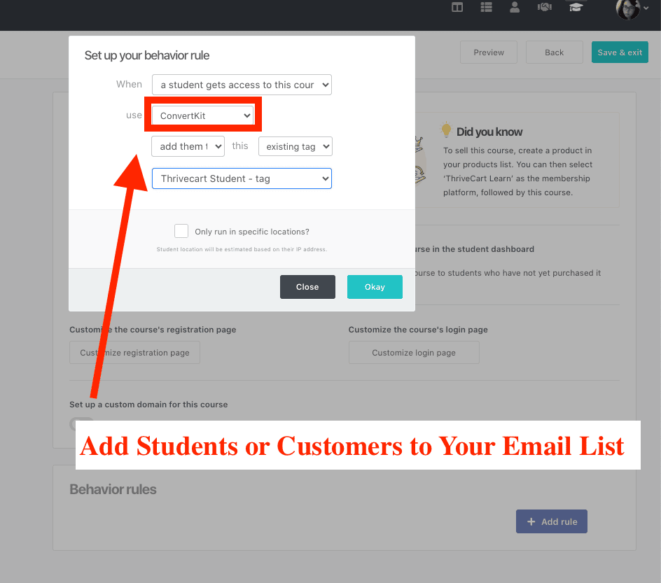 screen shot of ThriveCarts email integration feature