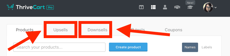 screenshot of Thrivecarts upsell/downsell feature
